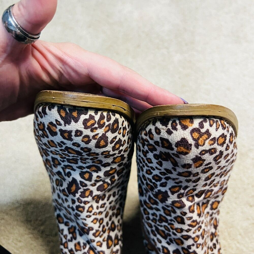 Women's Leopard Chunky Heels Ankle Boots Booties Round Toe Retro Party Shoe 7.5 - Picture 10 of 14